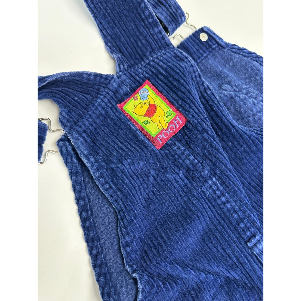 Disney Winnie the Pooh Vintage 80s 90s Blue Corduroy Overalls Kids Bibs 10 - Picture 11 of 13